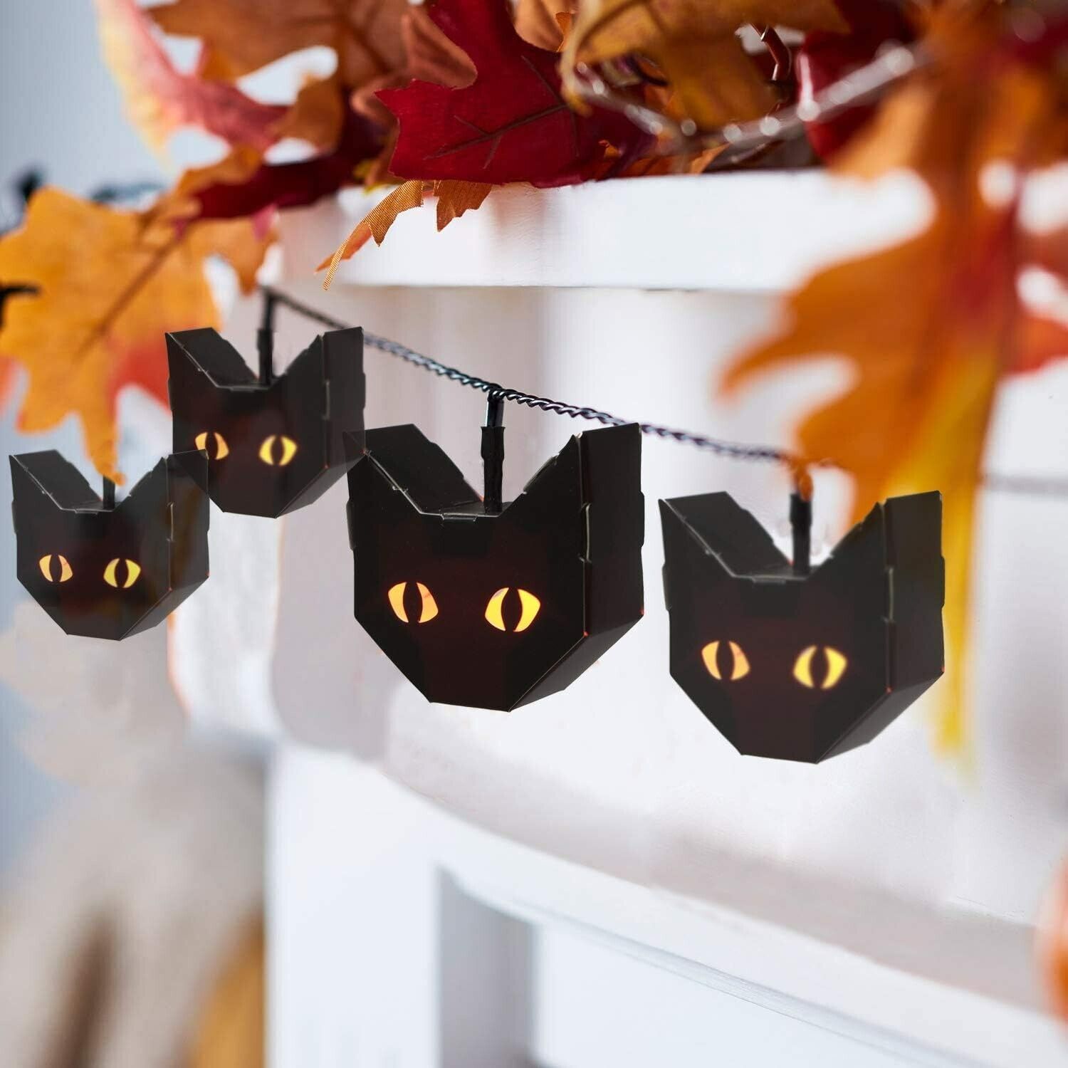 Halloween String Lights 15 Black Cat With Orange LEDs For Holiday Party Decor