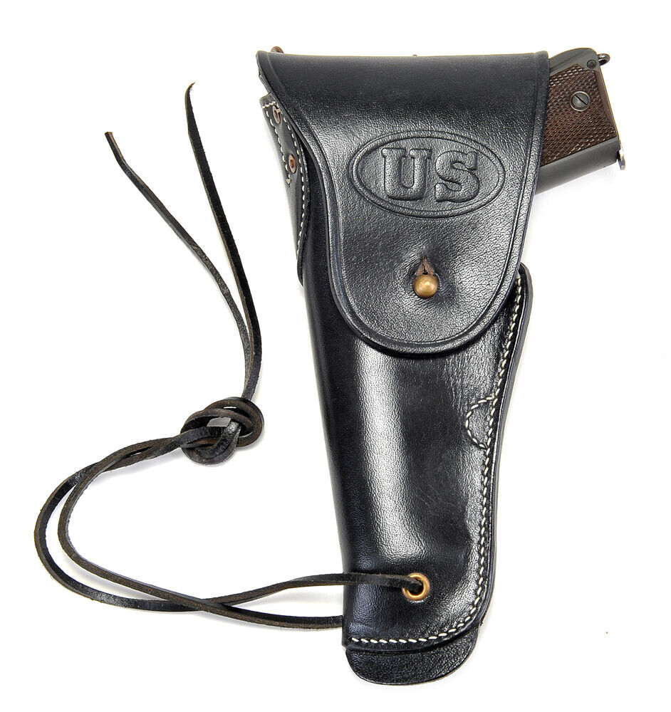 Black Leather US M1916 Colt 1911 .45 Holster Premium Drum Dyed Leather Left Hand