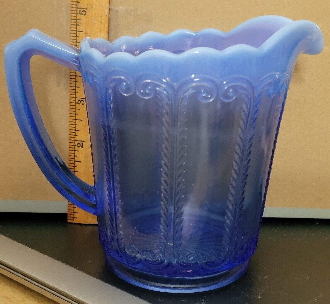 Vintage CLEAR BLUE GLASS PITCHER WITH FROSTED RIM