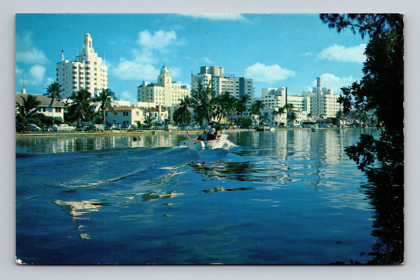 Hotel Row Indian Creek Miami Beach Florida FL Postcard Boat Boating Postcard