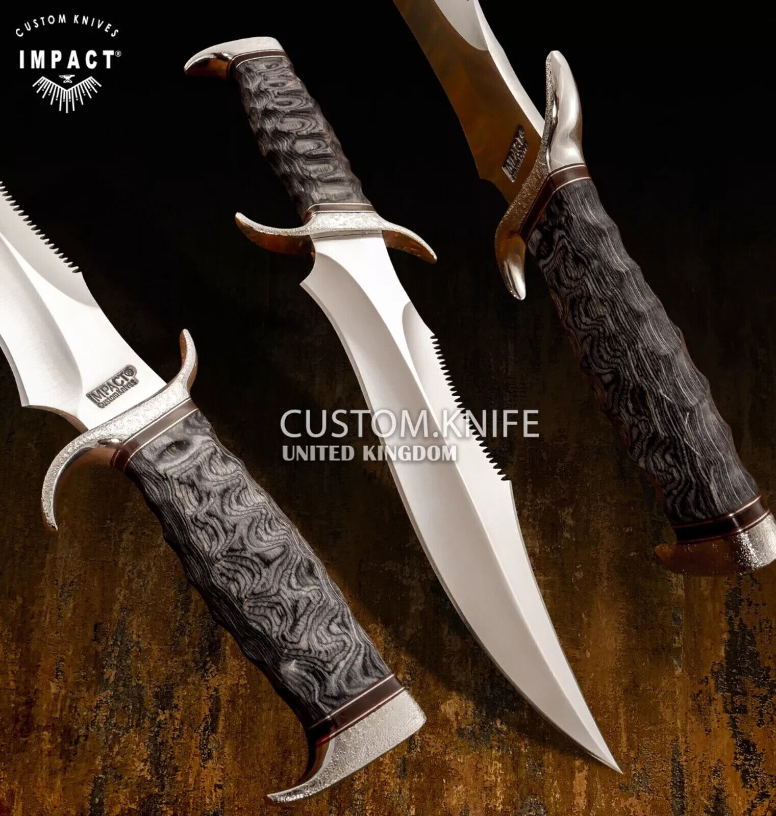 IMPACT CUTLERY CUSTOM BOWIE KNIFE SAW TOOTH BLADE CAMEL BONE HANDLE- 1705