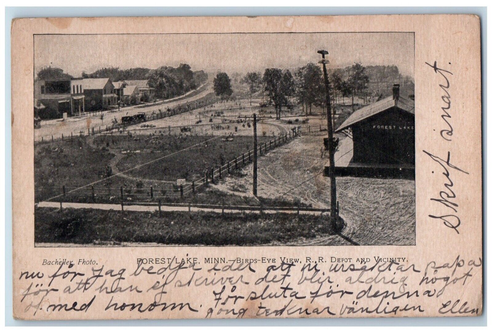 Forrest Lake MN Postcard Bird's Eye View RR Depot And Vacinity 1908 Antique