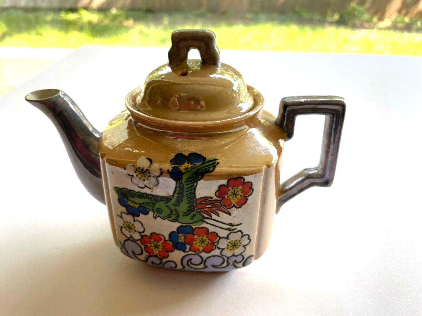 Teapot Rare Vintage Lusterware Hand Painted Floral Made In Japan