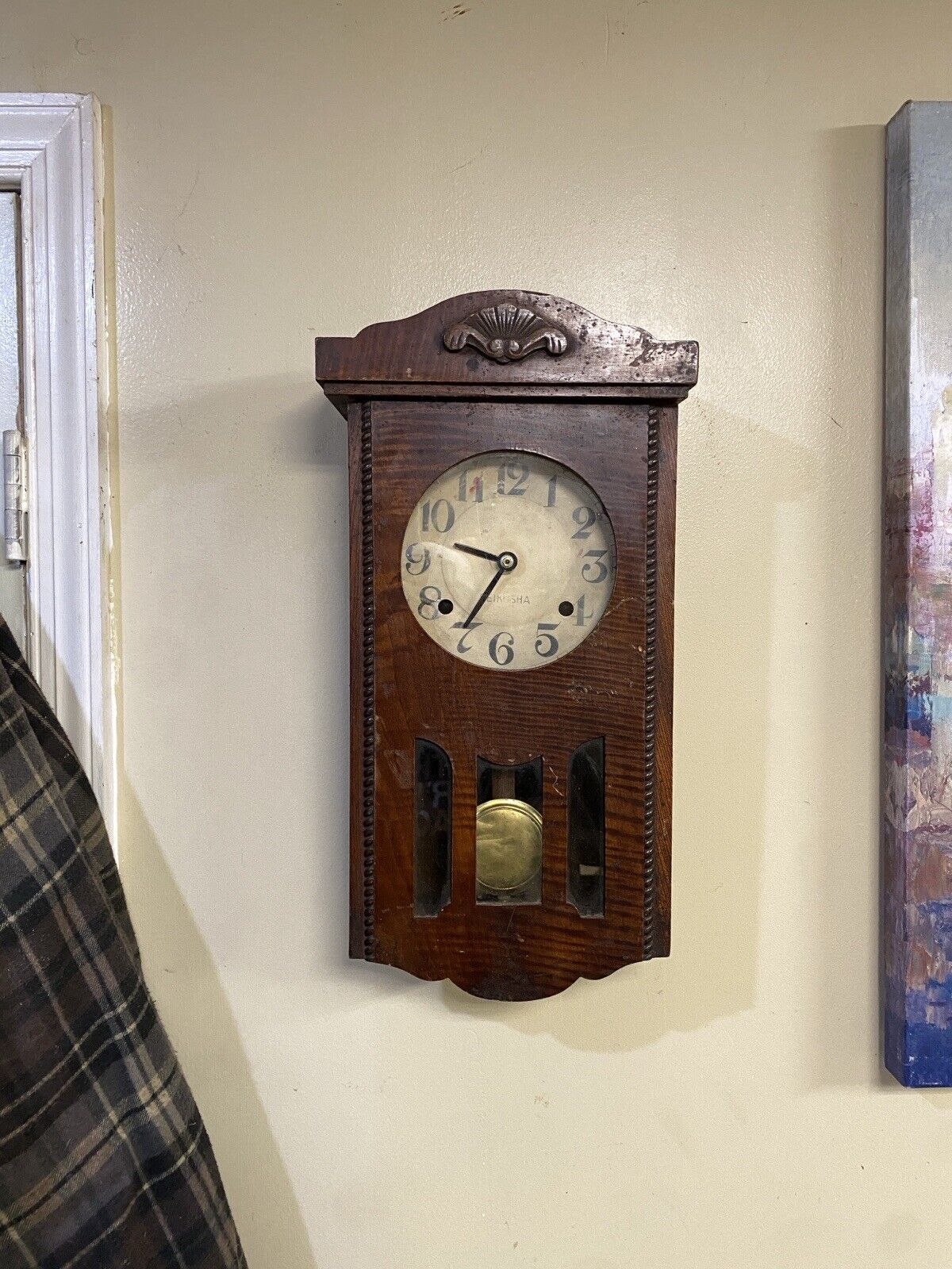 Vintage Seikosha Wooden Key Wind Wall Clock