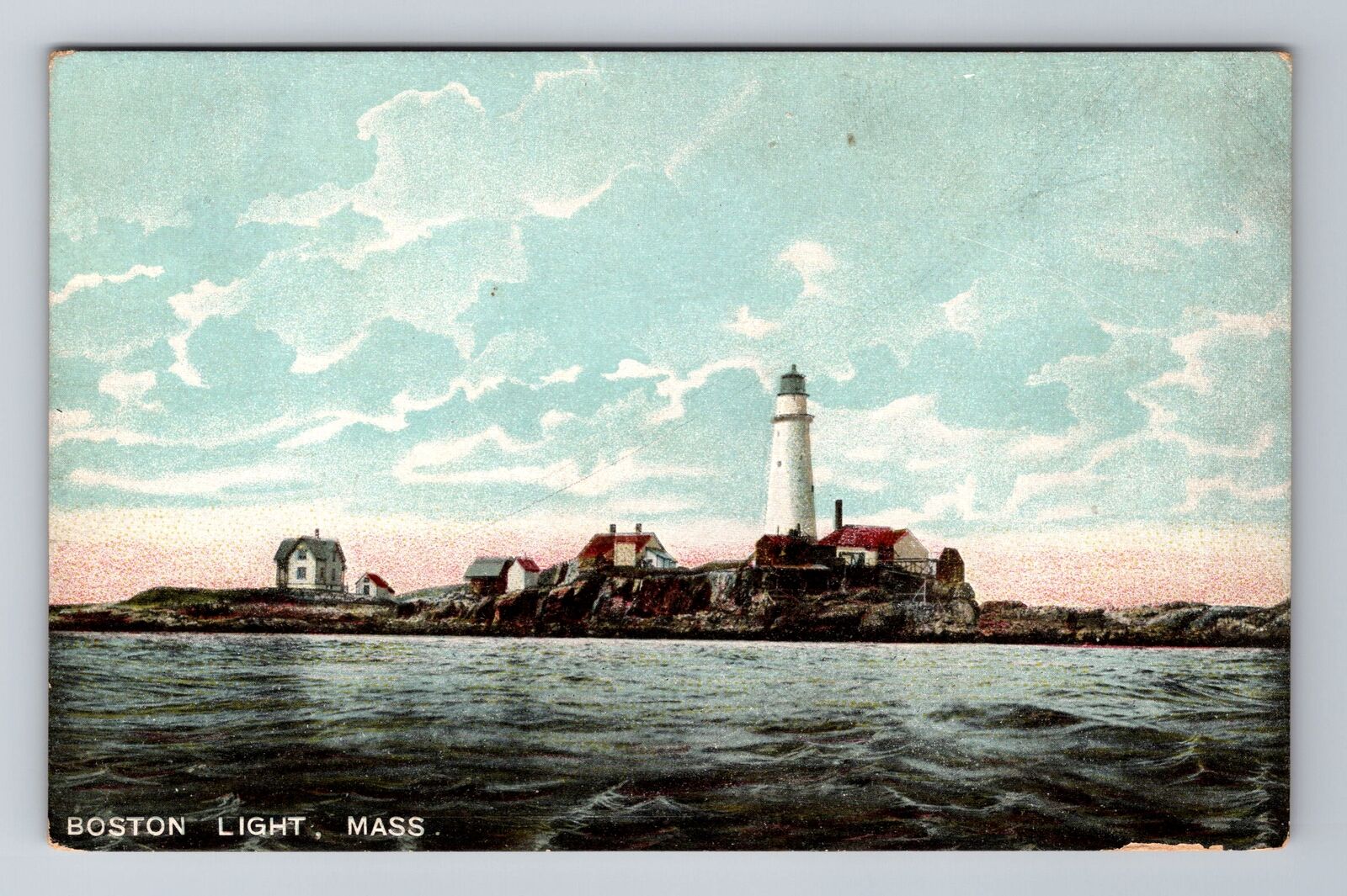 Boston MA-Massachusetts, Boston Light, Antique, Vintage Souvenir Postcard