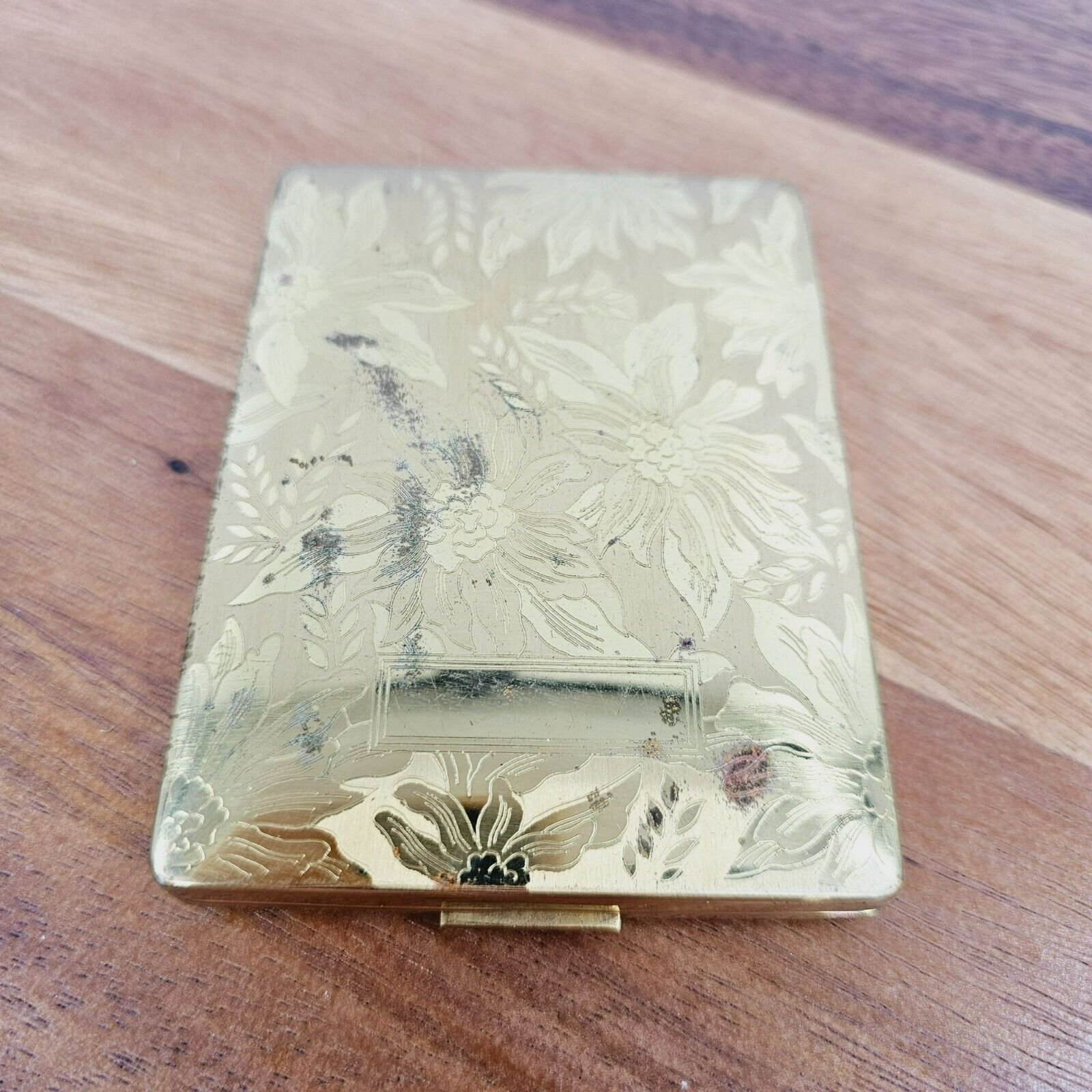 Vintage Elgin American Cigarette Case USA Made Gold Tone Metallic Etched Flowers