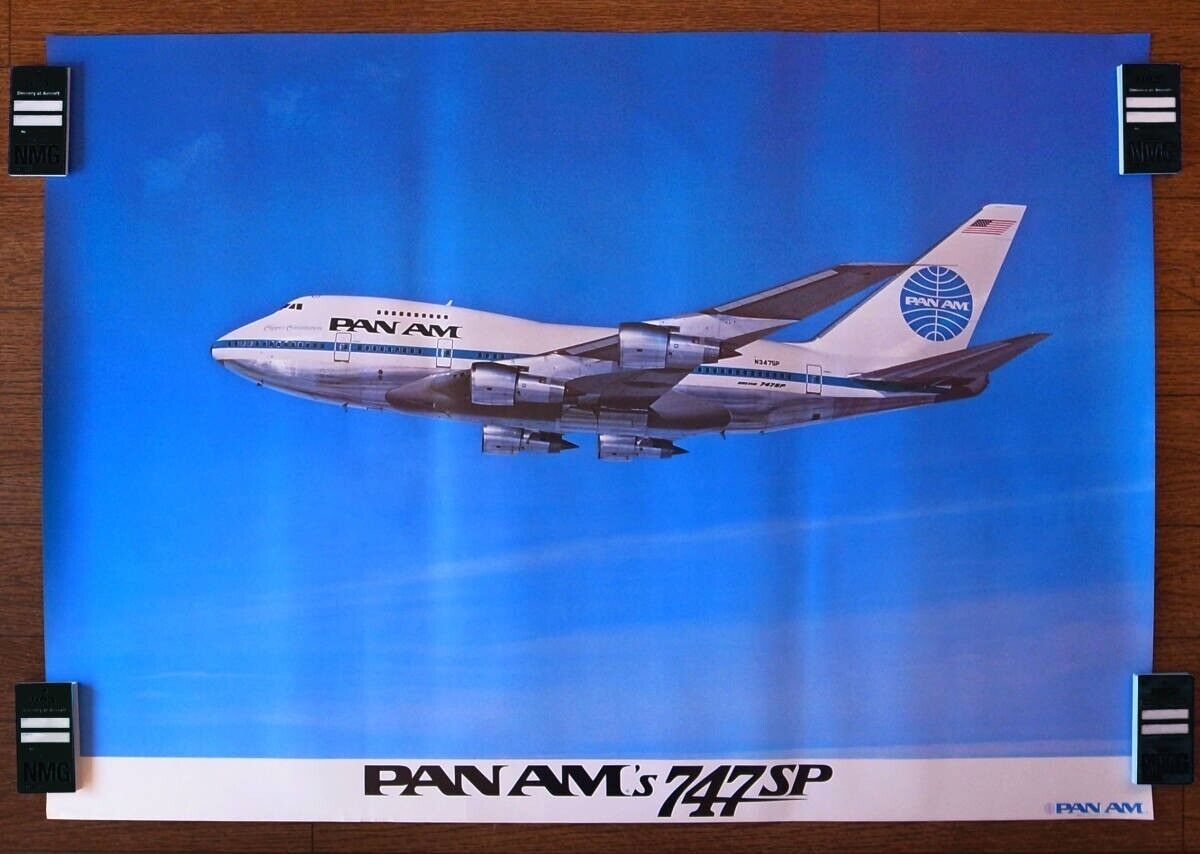Original Vintage Poster PAN AM Airways BOEING 747SP First Flight 1976 Japanese