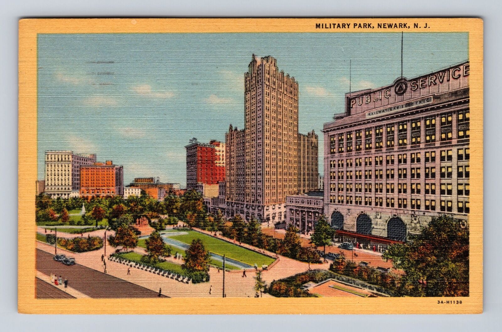 Newark NJ-New Jersey, Birds Eye Military Park, Antique Vintage c1957 Postcard
