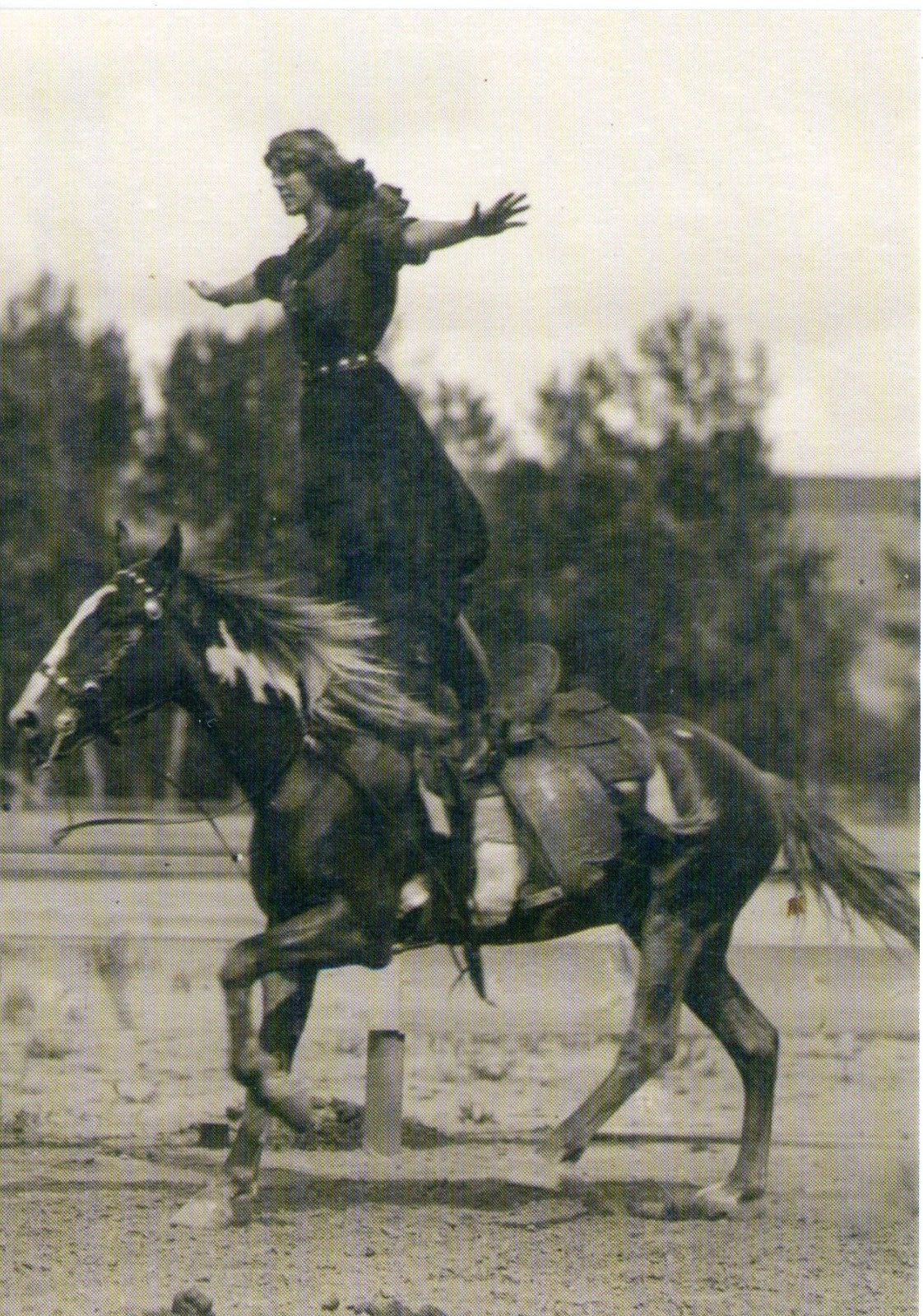 Cowgirl Tillie Baldwin Rodeo Trick Rider Postcard 2003 Reprint Paint Horse