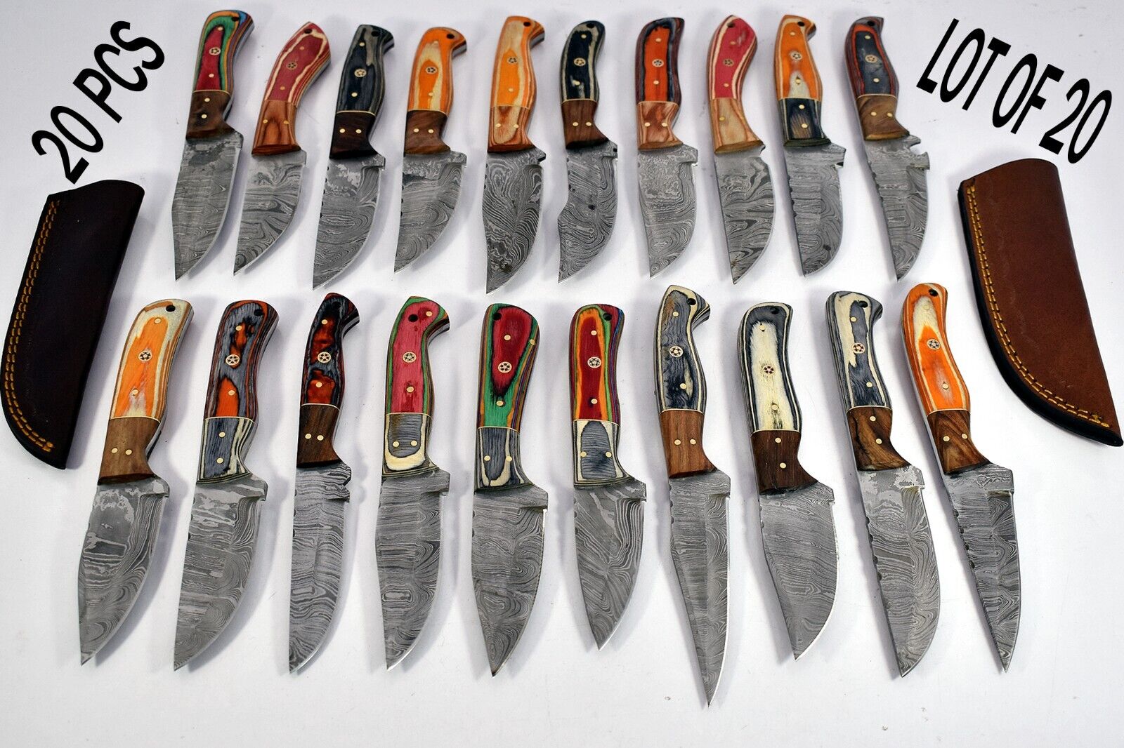 20 pieces Damascus steel steel skinning knives with leather sheath UM-5074