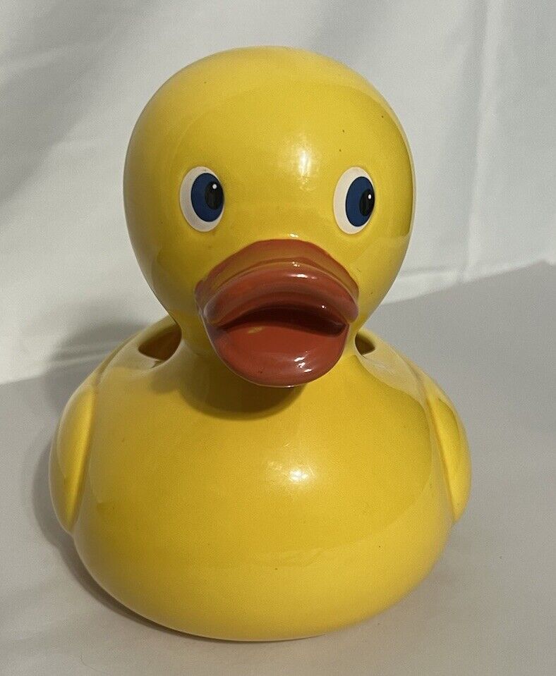Vintage Teleflora Gift Large Yellow Duck Ceramic Planter Vase Rubber Ducky Style