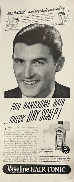 Rare 1941 Original Vintage Vaseline Hair Tonic Mens Womens Ad