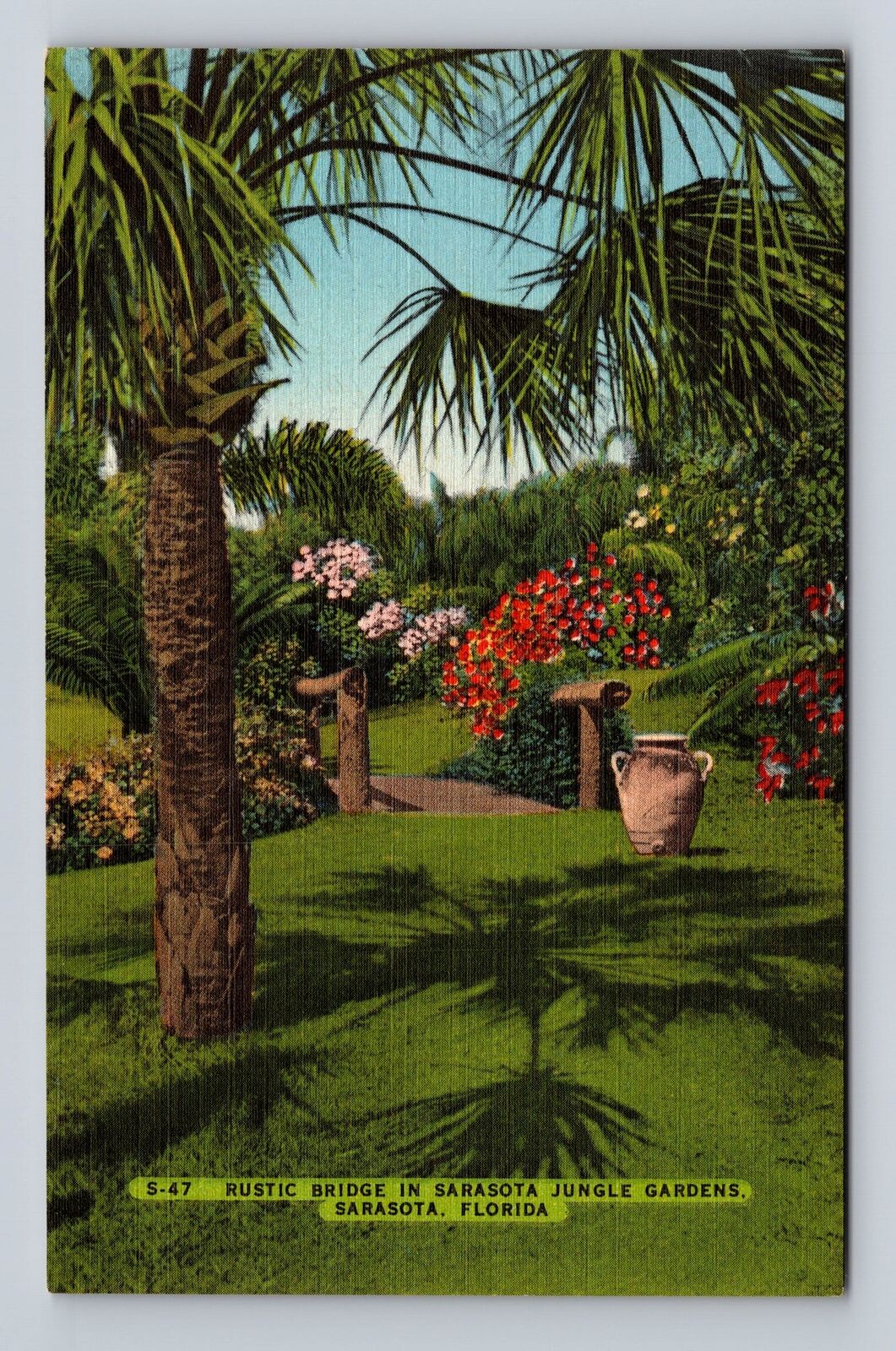 Sarasota FL-Florida, Rustic Bridge, Sarasota Jungle Gardens, Vintage Postcard