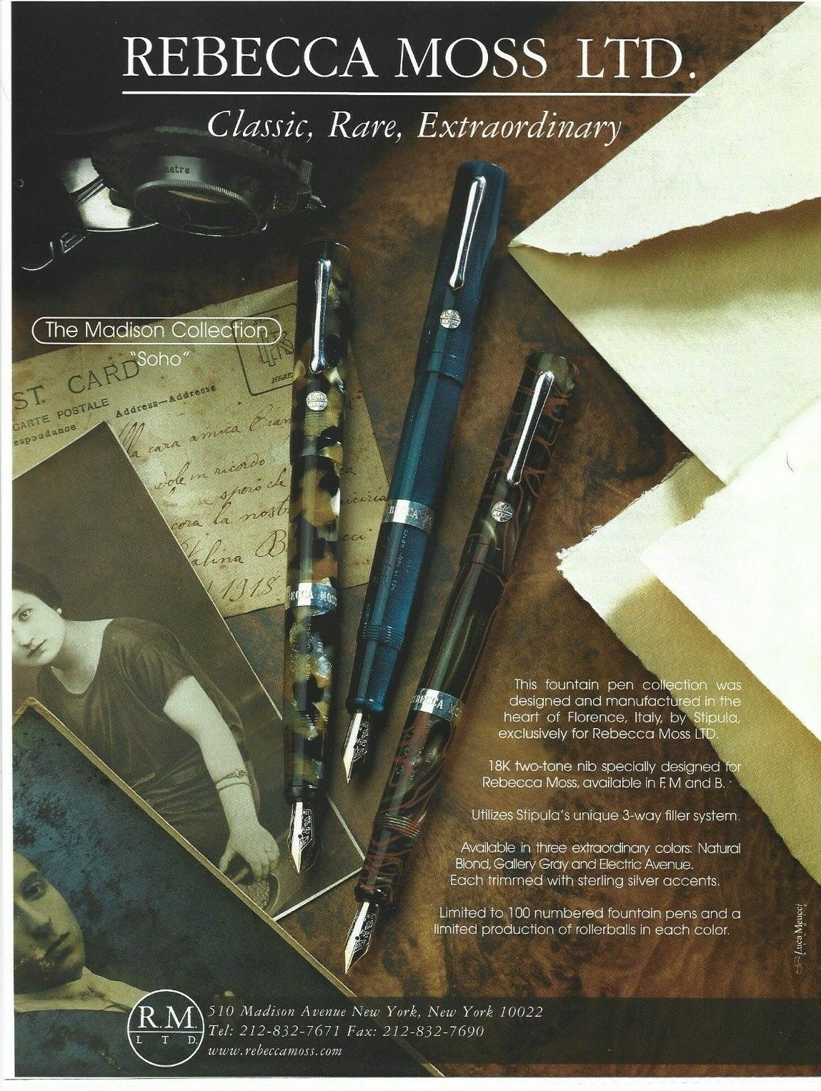 Rebecca Moss Luxury Fountain Pen Print Ad, Rebecca Moss Madison Collection Ad