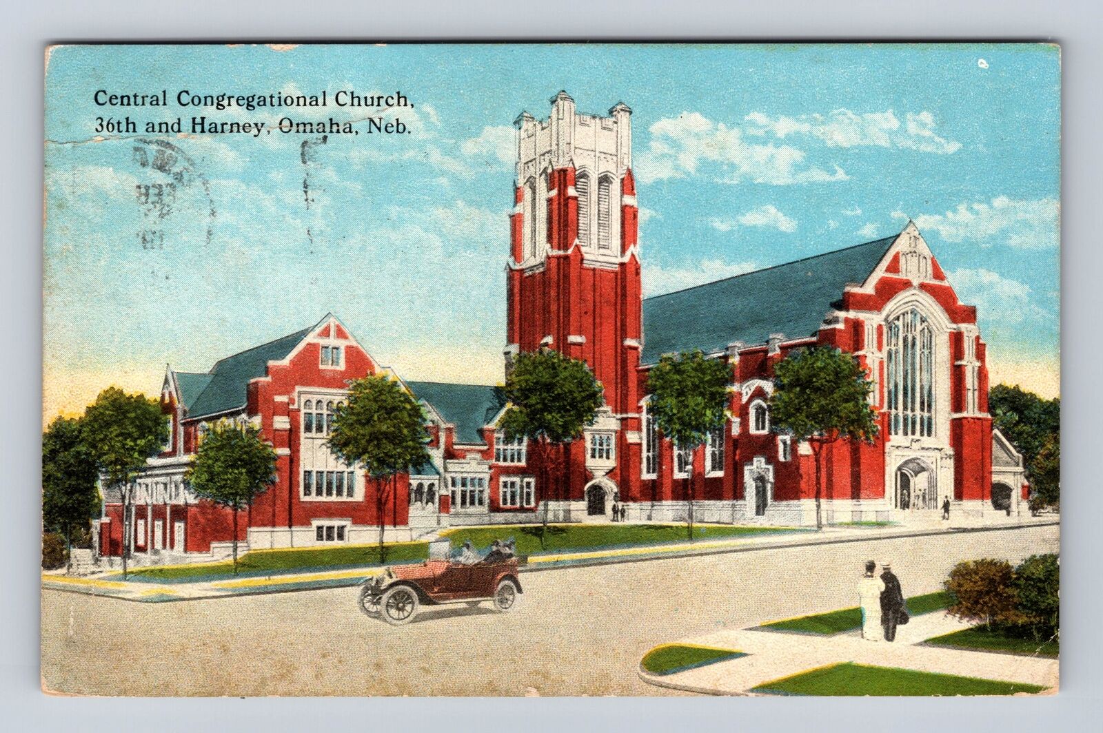 Omaha NE-Nebraska, Central Congregational Church, Vintage c1921 Postcard