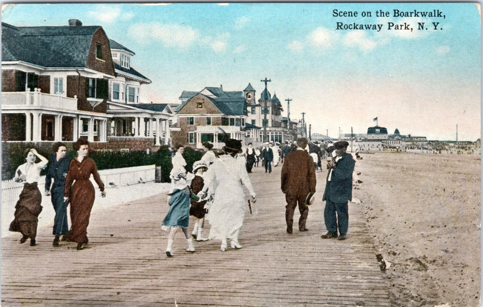 Boardwalk Scene, Rockaway Park, New York - 1915 d/b Postcard