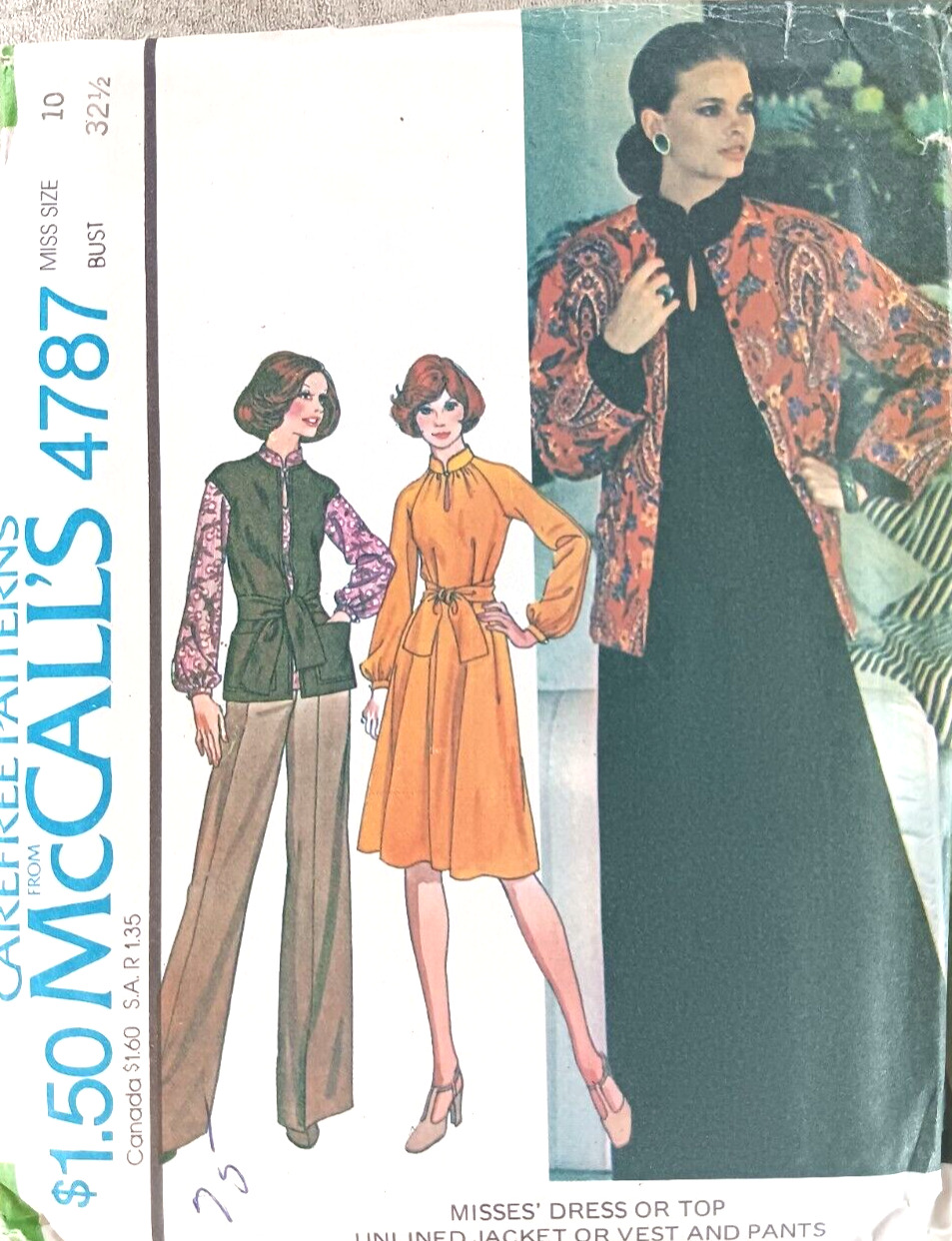 1975 Vintage McCall\'s Sewing Pattern 4787 Pant Top Dress Jacket 10