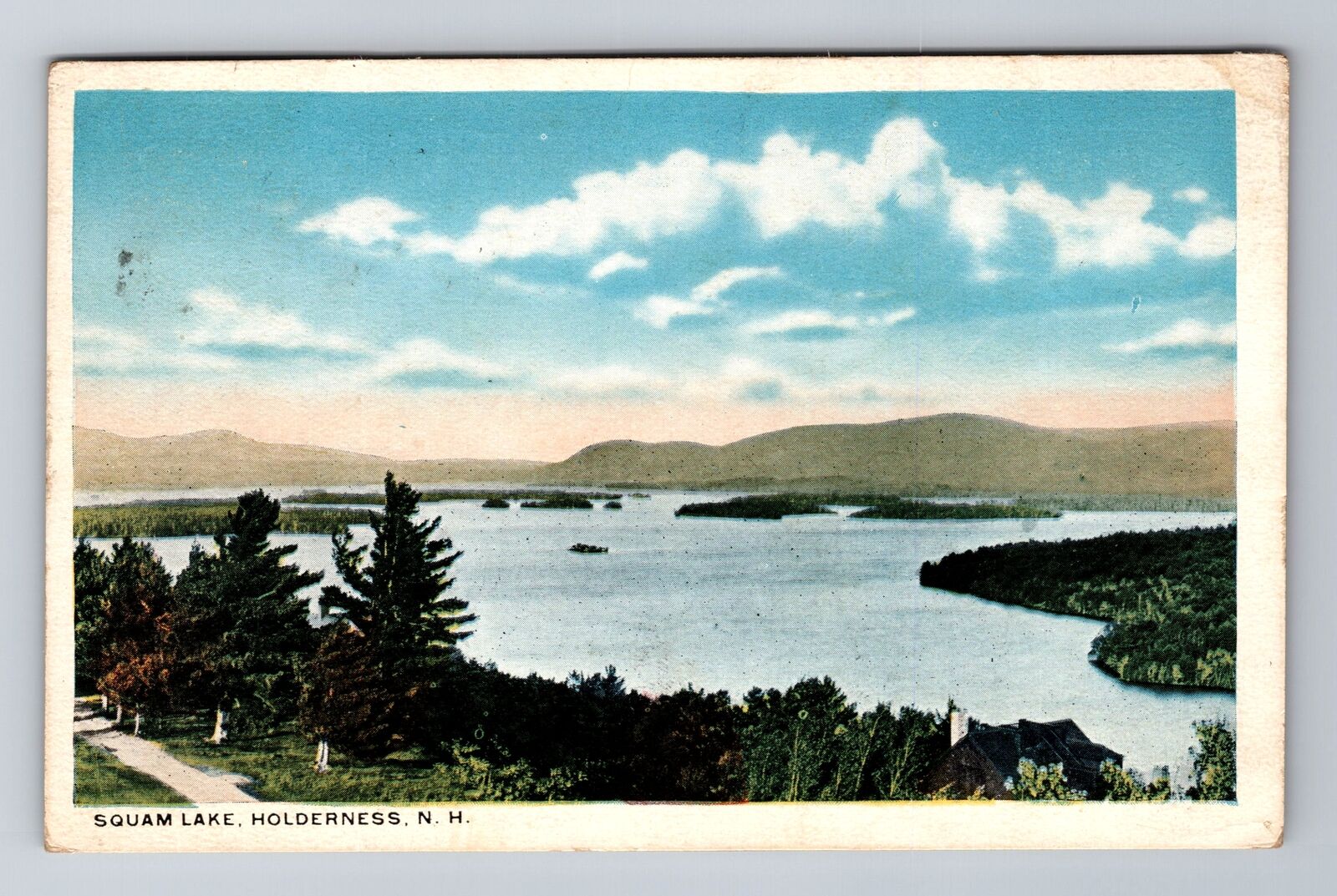 Holderness NH-New Hampshire, Squam Lake, Aerial, Antique Vintage c1920 Postcard