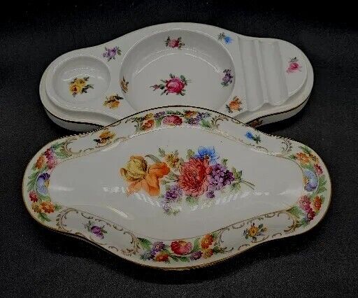 Scarse Vintage Schumann Bavaria Floral Porcelain Vanity/Desk Organizer **READ