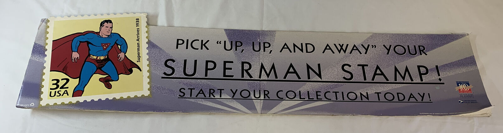 1998 USPS SUPERMAN STAMP foam board promo poster ~ 11x45.5