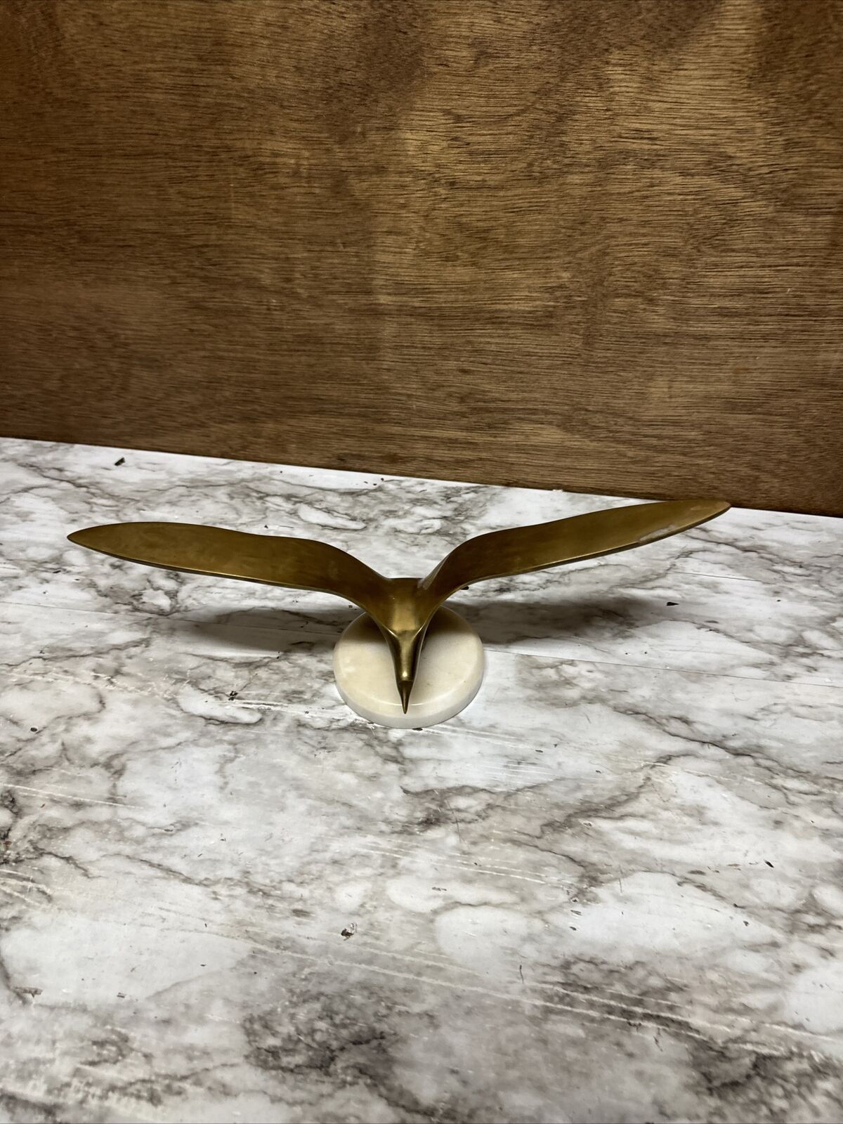 Vintage MCM Solid Brass Bird in Flight on Marble Base Gatco