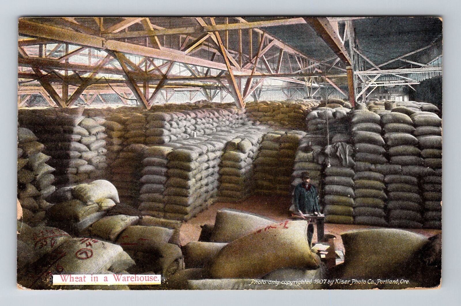 Wheat In A Warehouse, c1914 Vintage Souvenir Postcard