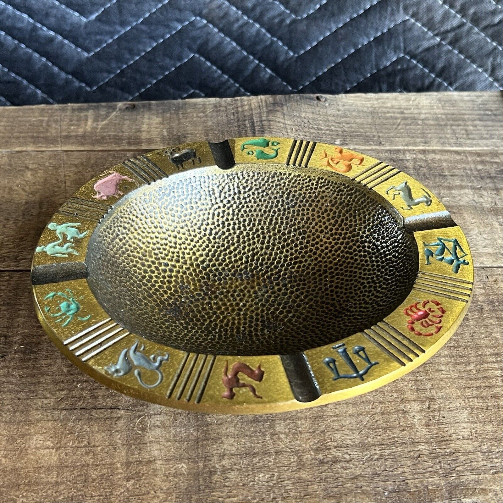 Stunning Mid Century Dayagi Bronze Zodiac Astrology Ashtray Bowl Israel Judaica