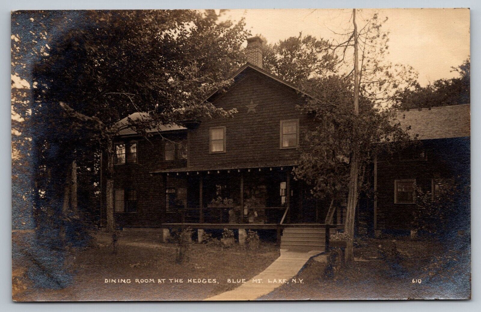 Dining Room At The Hedges, Blue Mountain Lake, New York Real Photo Postcard RPPC