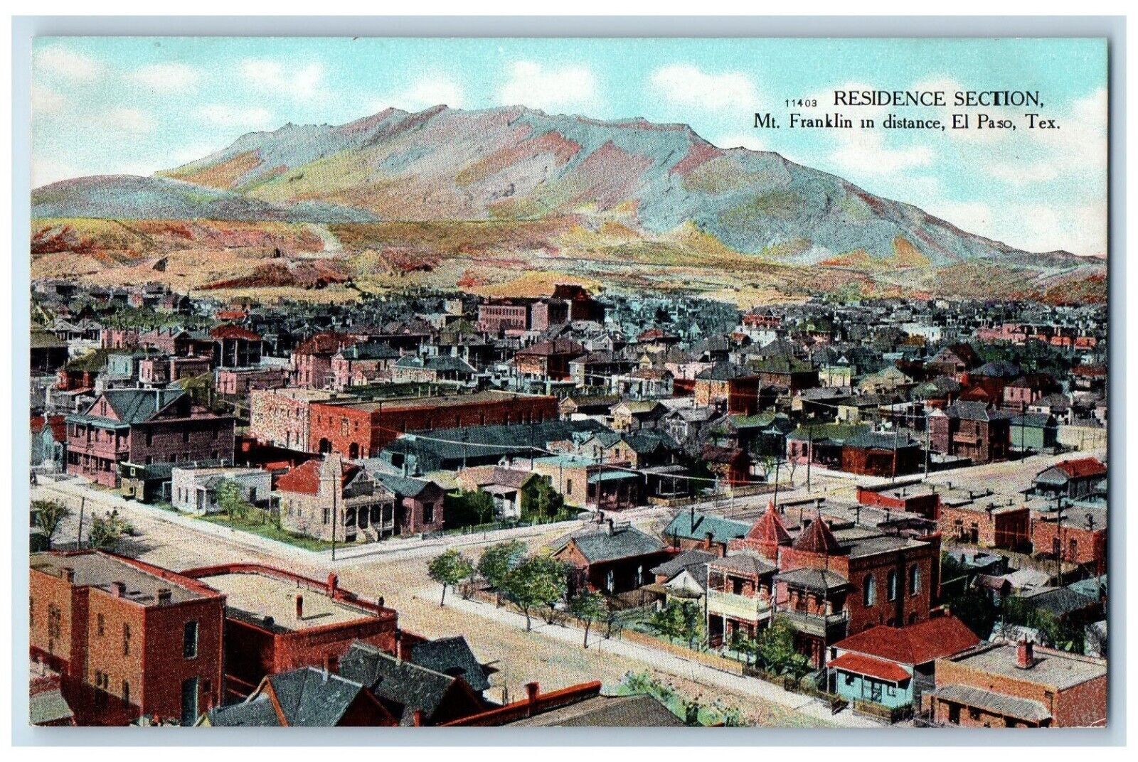 c1910 Residence Section Mt. Franklin in Distance El Paso Texas TX Postcard