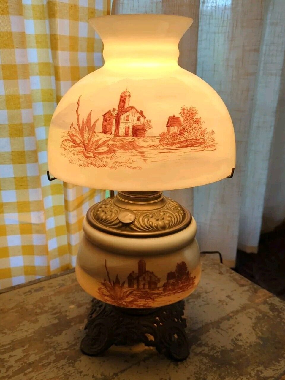 Vintage Hurricane Hand Painted Converted Oil Electric Lamp With 3-Way Switch 