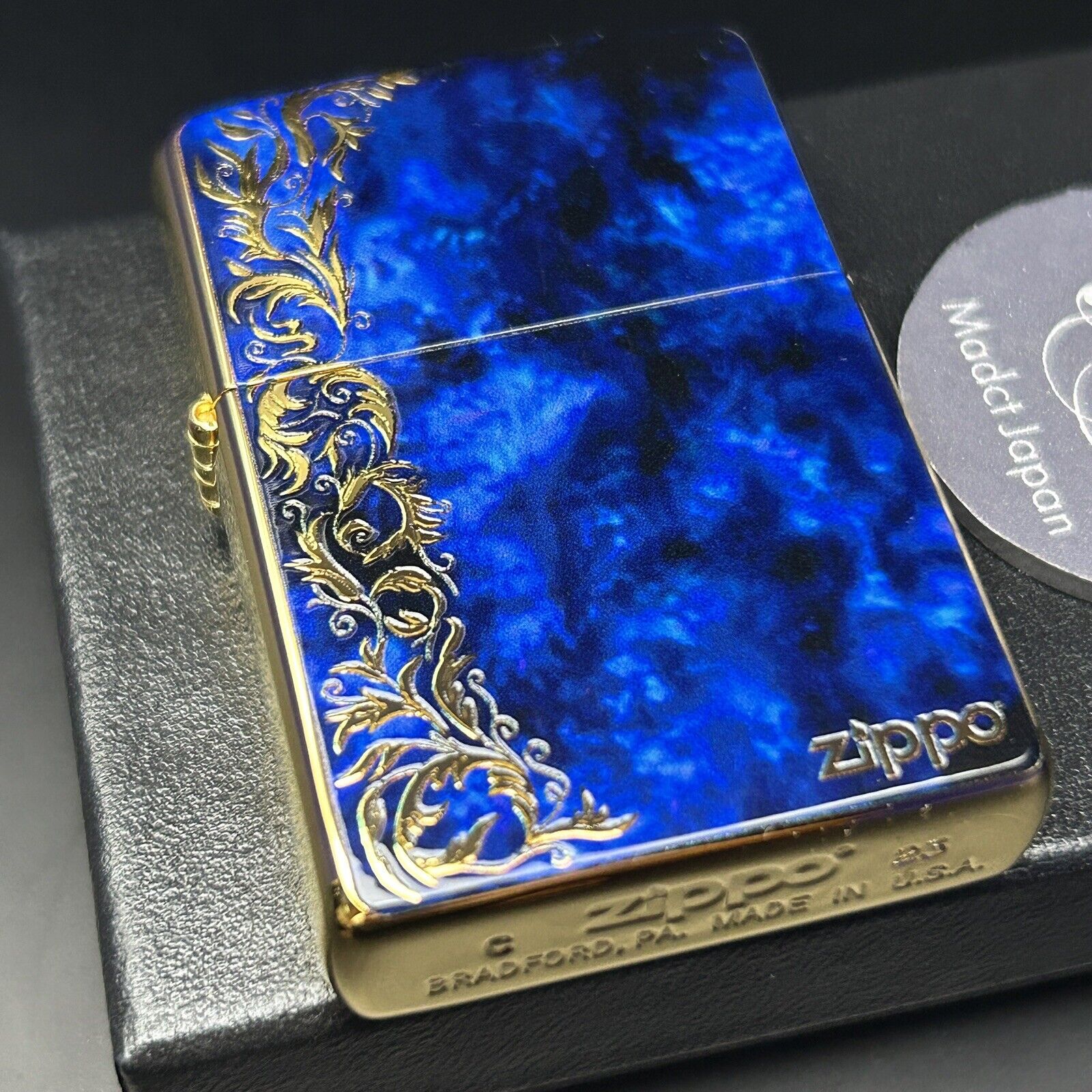 Zippo Arabesque Marble Print Processing Blue Gold Mirror Coating Lighter Regular
