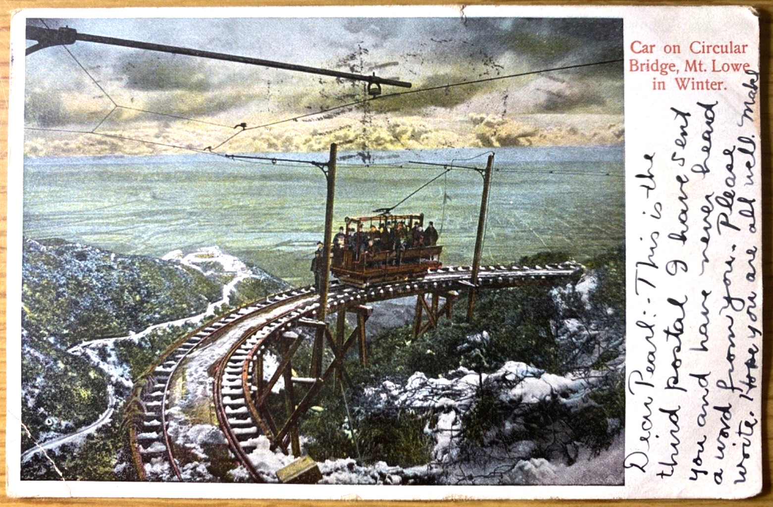 1907 MT. LOWE RAILWAY antique railroad train postcard LOS ANGELES, CALIFORNIA