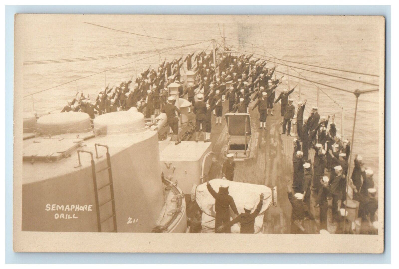 c1920\'s USS Pittsburgh Semaphore Drill Navy Sailors RPPC Photo Vintage Postcard