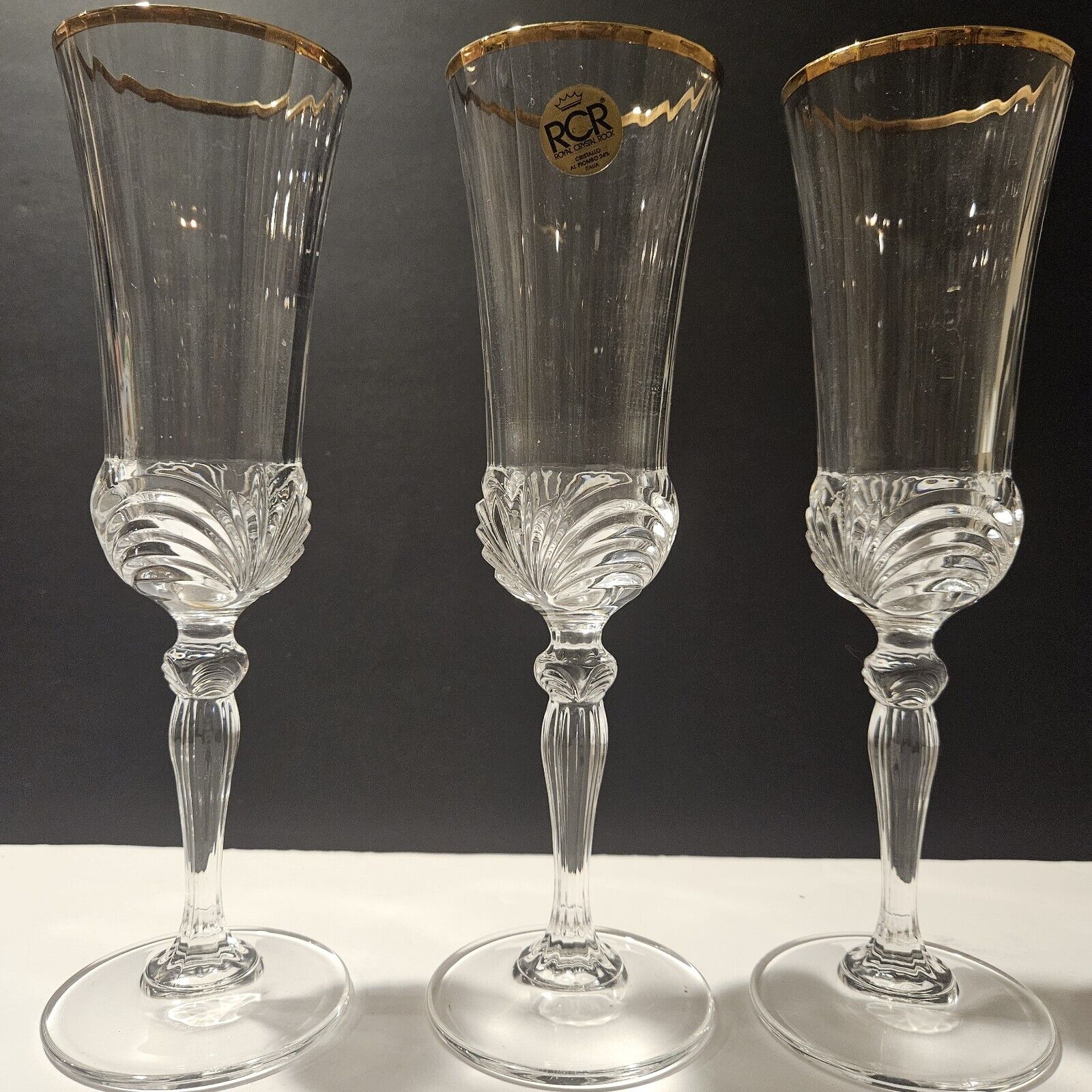  Vintage Royal Crystal Rock Champagne Flutes Made In Italy 8.5 in. Set Of 3