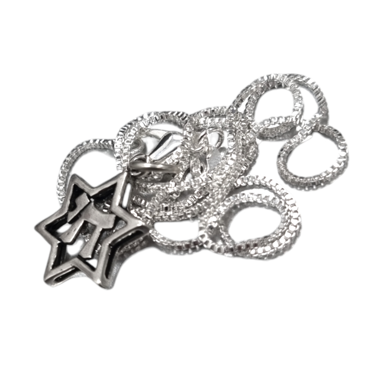 Star of David Chai Necklace Jewish Pendant Silver 925 Signed Judaica Hebrew Hai