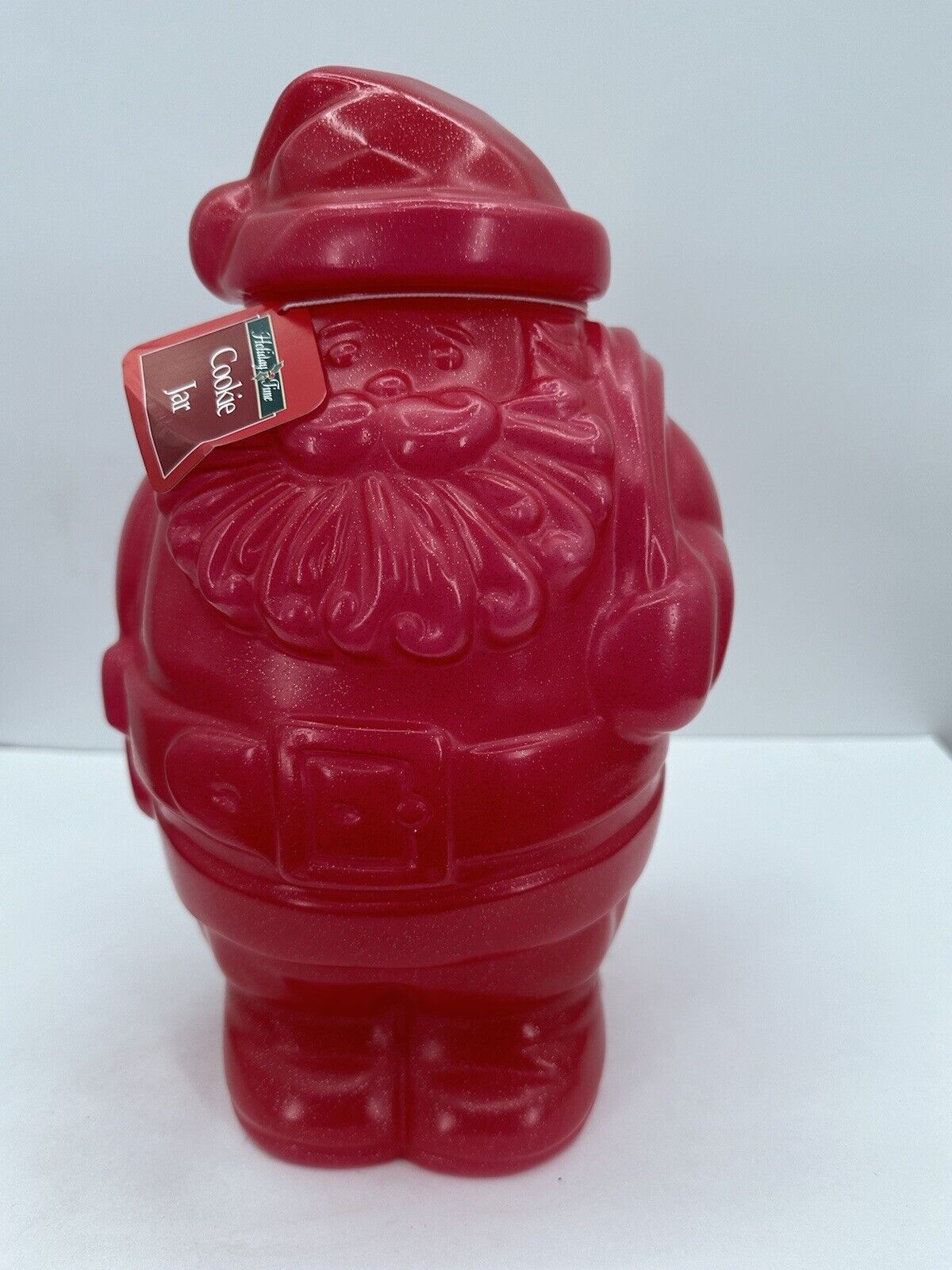 NOS Vintage PackerWare Santa Claus Red Plastic Blow Mold Cookie Jar 13”