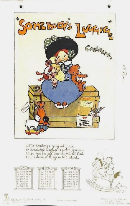 MABEL LUCIE ATTWELL, SOMEBODY'S LUGGAGE CALENDAR FOR 1911 Tuck 3466