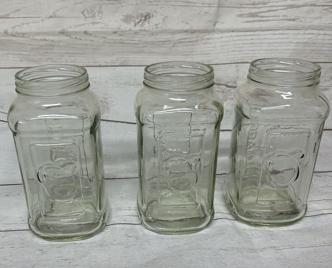 Lot of 3 Vintage Mason Jars With Pitcher On One Side Measurements On Other Side