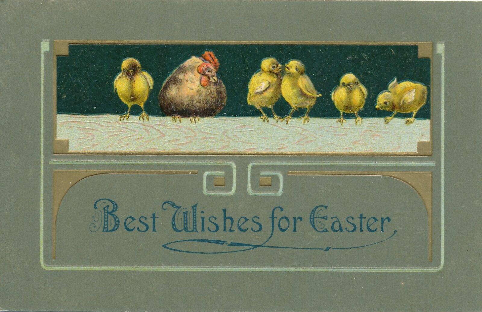 EASTER - Chicken and Chicks Art Deco Postcard - udb (pre 1908)