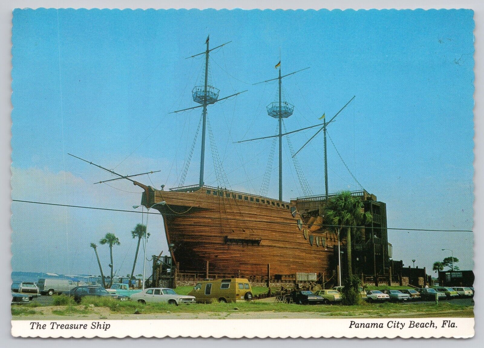 Panama City Beach Florida, Treasure Ship, Old Cars, Vintage Postcard