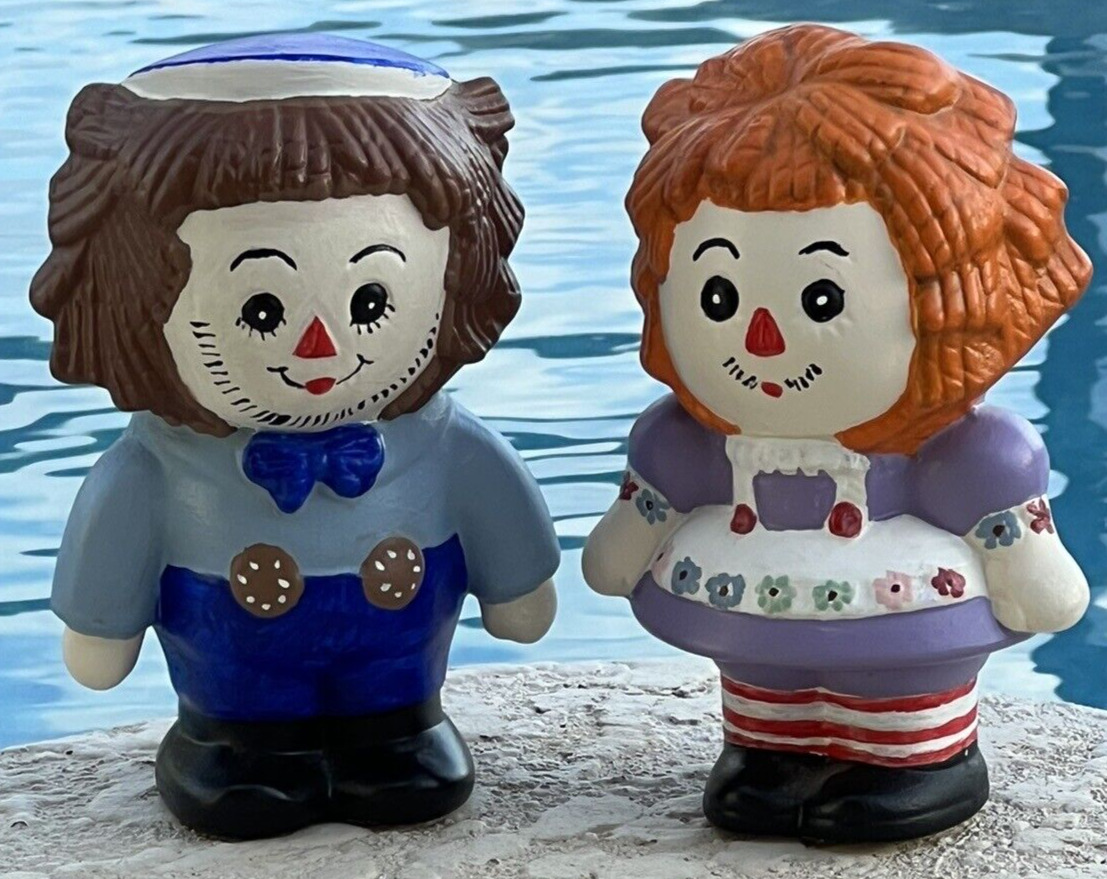 VTG Raggedy Ann & Andy Ceramic Figurine Dolls Hand Painted Decor 7\