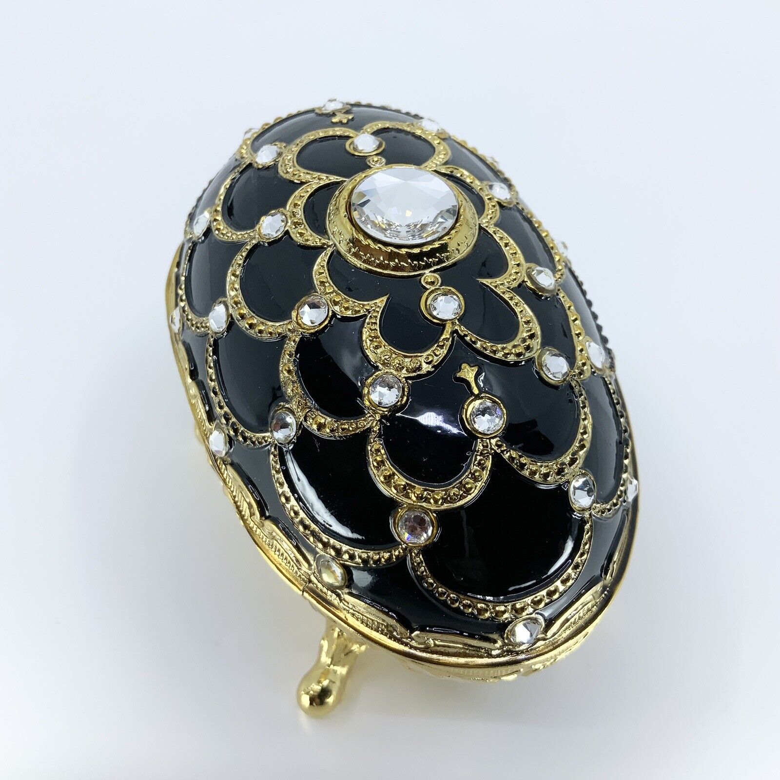Splendid Swarovski Elements Art Deco Style Egg Music Trinket Box Black Japan