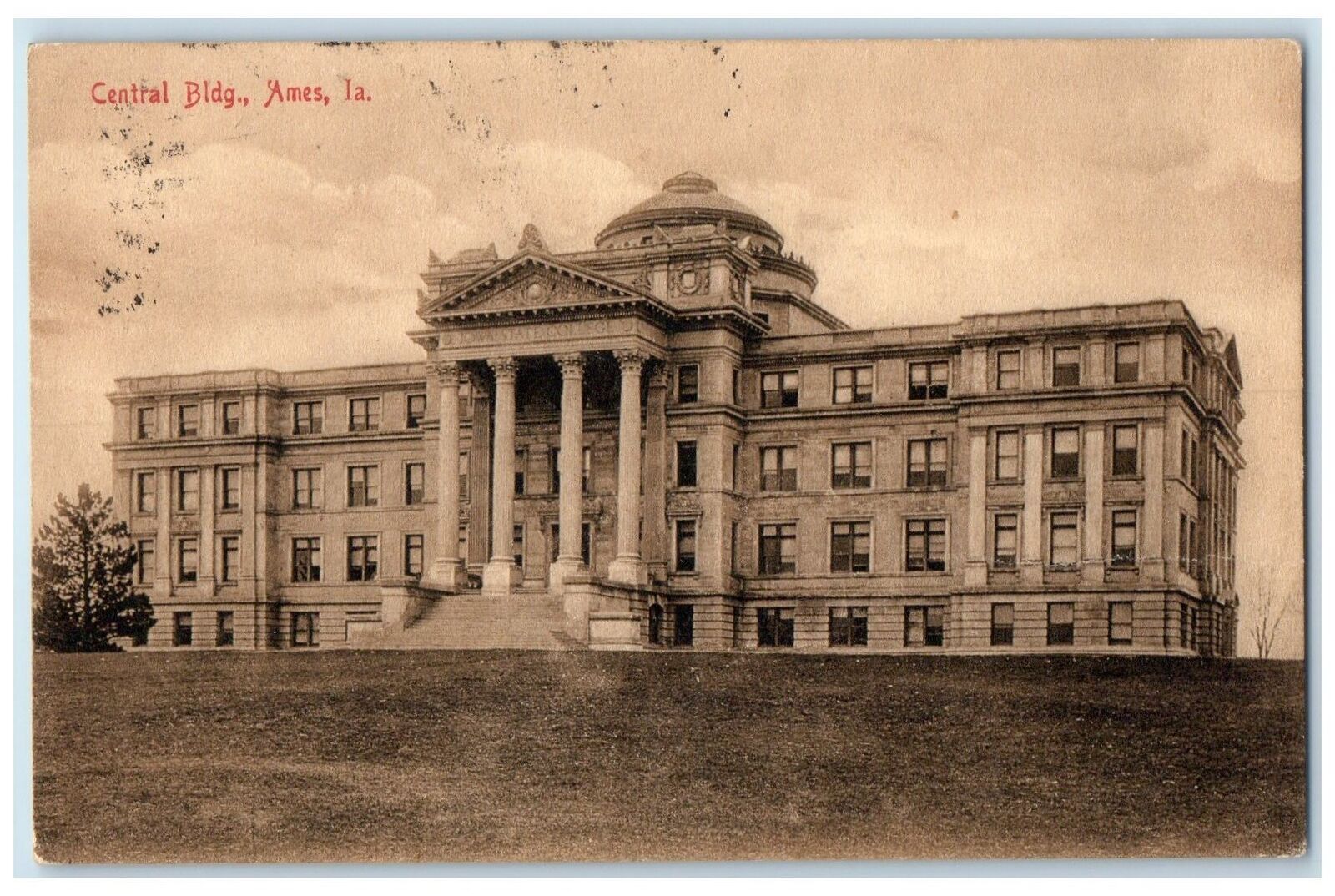 1909 Central Building State College Campus Stairs Ames Iowa IA Antique Postcard