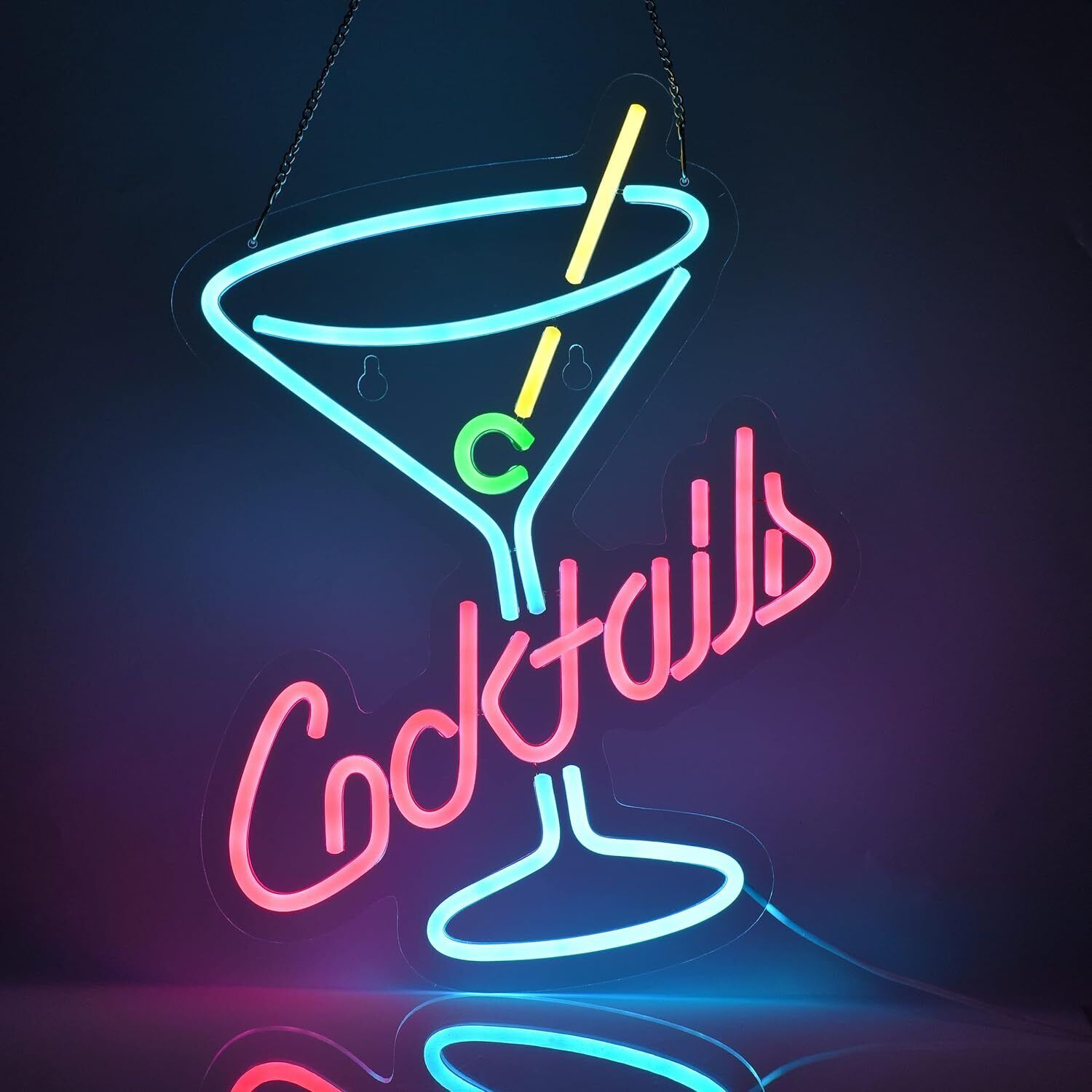16\'\'X12\'\' Cocktails Neon Sign USB Power For Man Cave Bar Wall Decor Hotel Pub