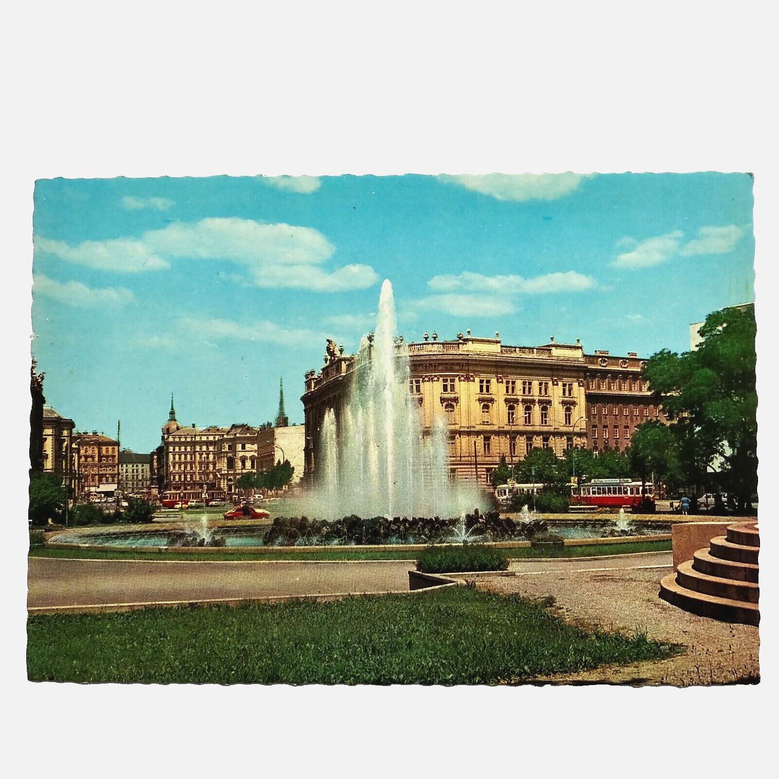 Schwarzenberg Square Vienna Austria Postcard Fountain Trolleys Continental