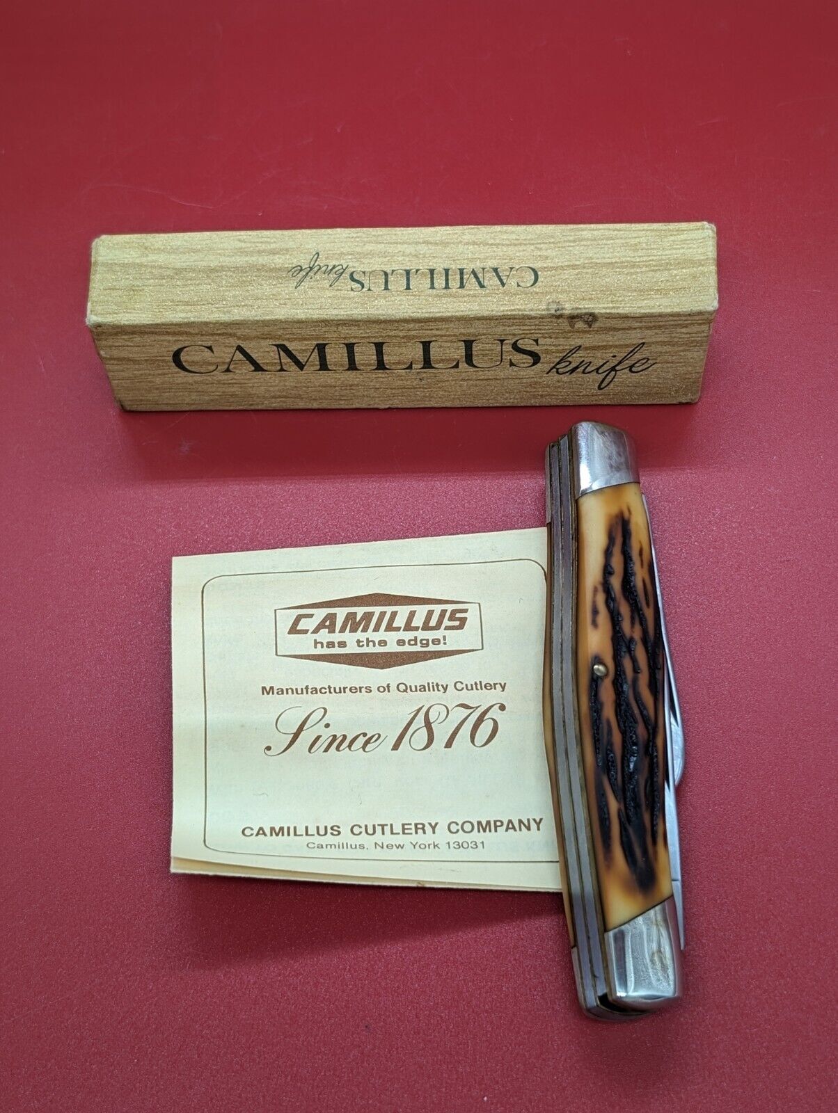 Camillus 89 Sword Brand Knife 1973 USA Indian Stag Premium Stockman W/Packaging