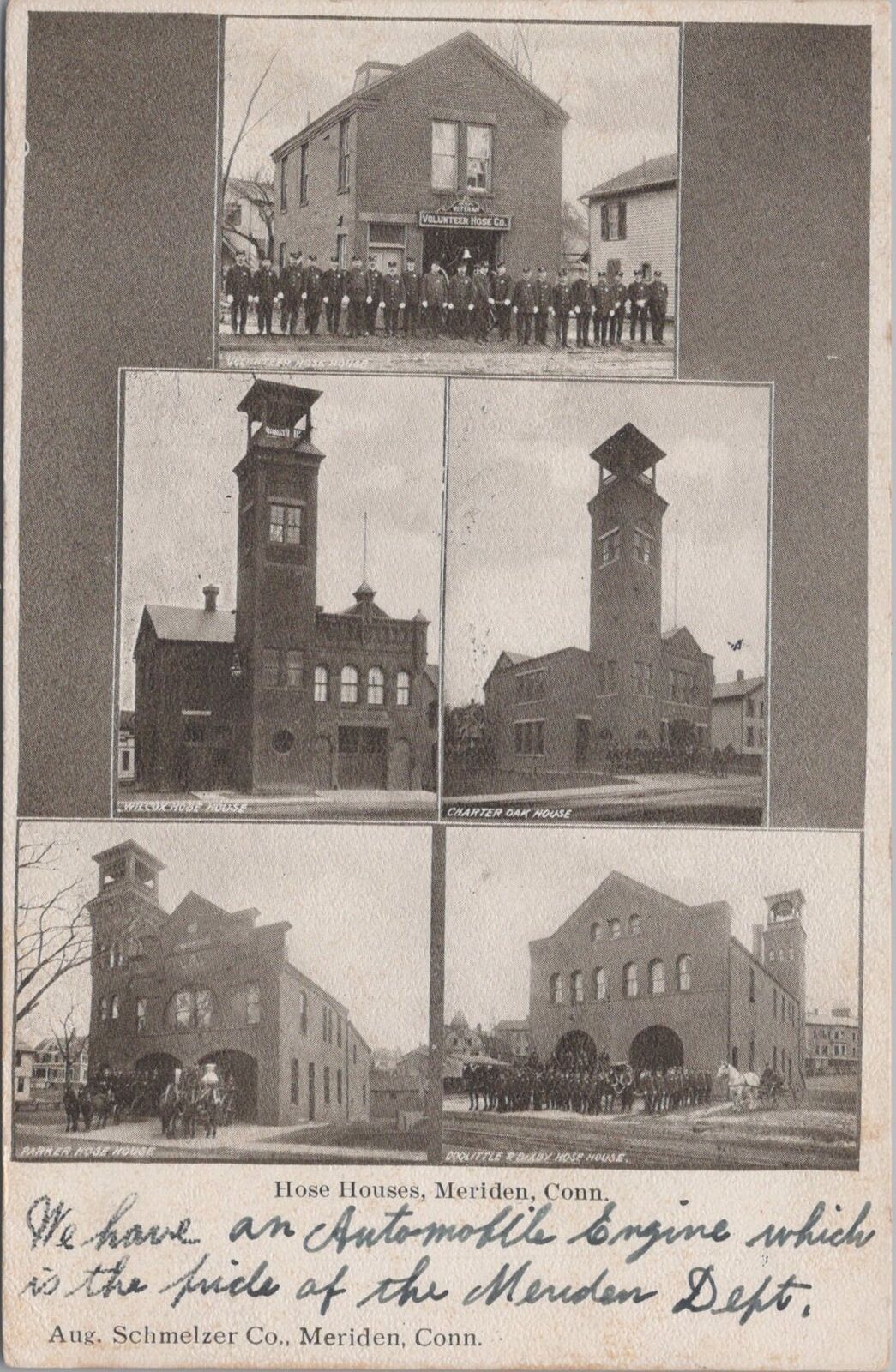 Hose Houses Fire Station Meriden Connecticut 1911 Multiview Postcard See Back