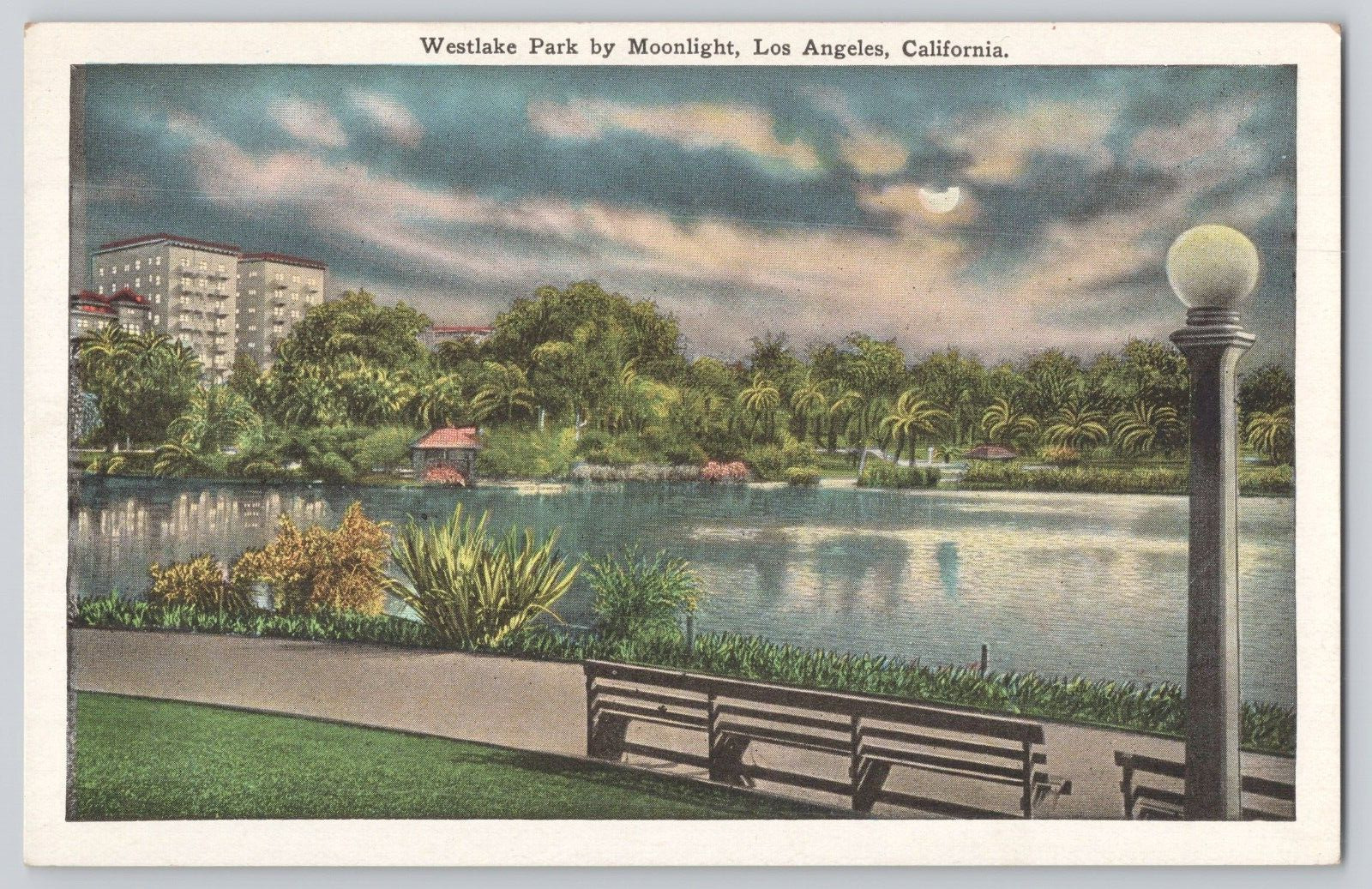 Postcard West Lake Park By Moonlight, Los Angeles, California