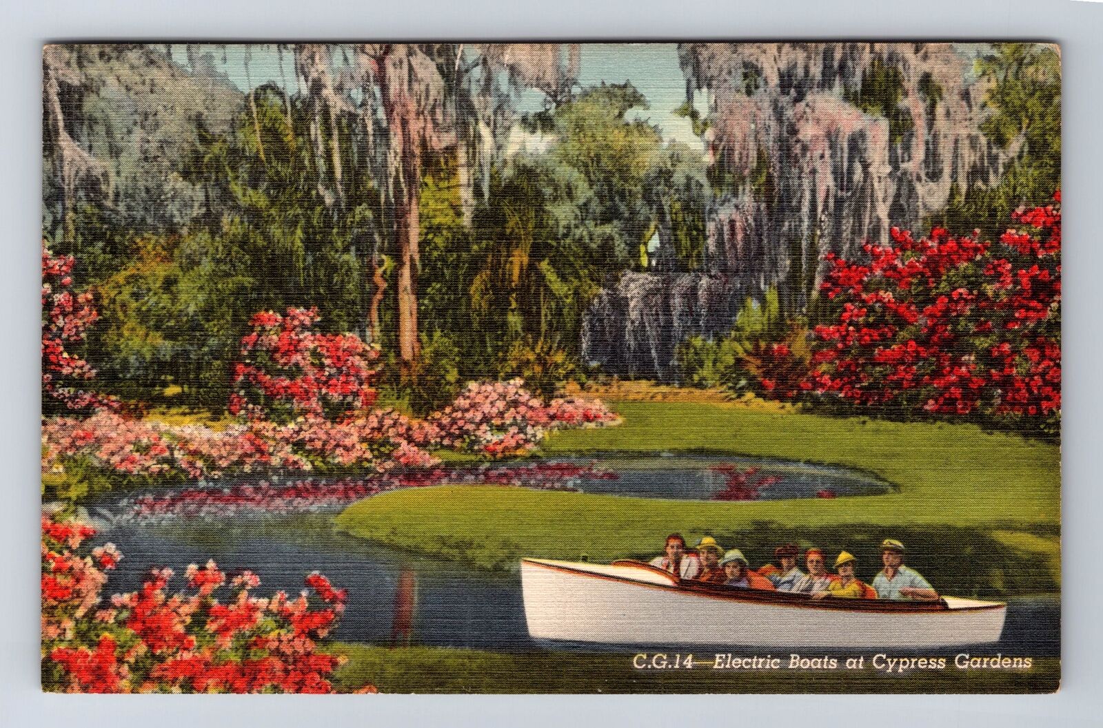 Cypress Gardens FL-Electric Boats, Antique, Vintage c1941 Postcard