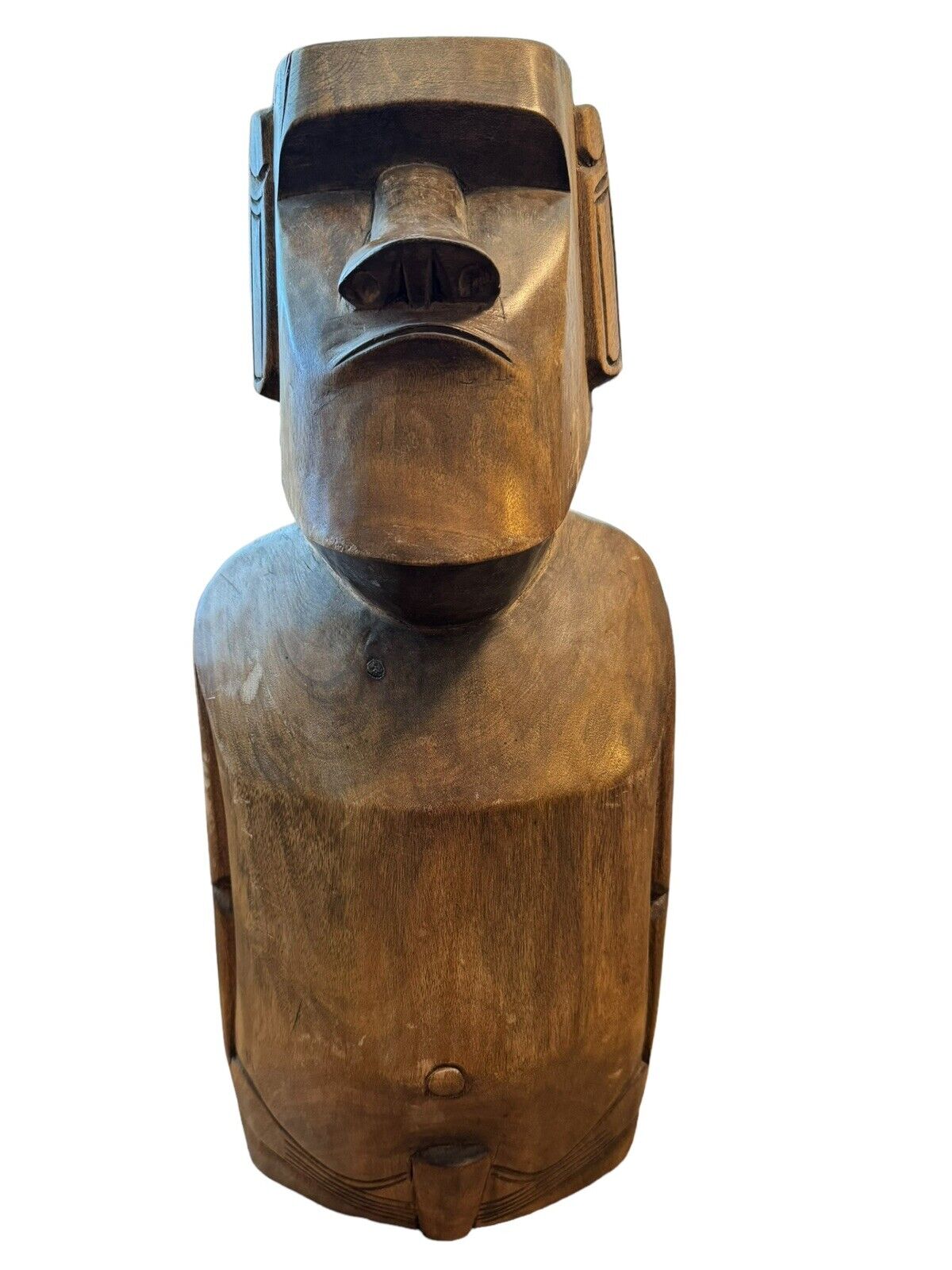 Vintage 50s Oceanic Pacific Islander Easter Island Hand Carved Wood Moai 19.5”